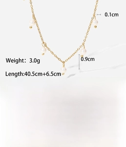 Detailed specs of pearl pendant necklace in gold titanium steel with 40.5+6.5cm chain length