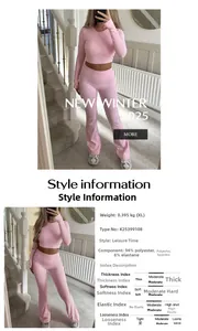 Pink yoga set detail with fabric composition specs and high-waist flare leggings