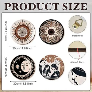Set de 4 decoraciones de pared boho de madera con sol luna y diámetro de 30cm cada
