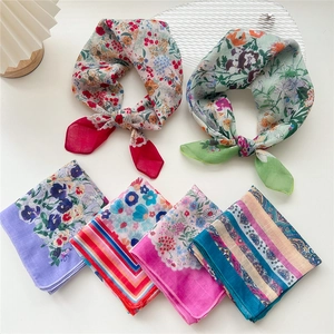 Floral Paisley Square Scarf Cotton Linen Lightweight Breathable Neck Hair Band Handkerchief For Women