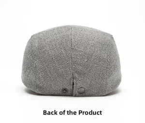 Vue arrière du béret gris en coton et lin avec boucle de réglage en métal et texture
