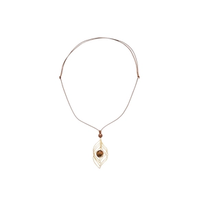 Tiger eye stone rhombus pendant necklace with brown cord minimalist vintage style jewelry