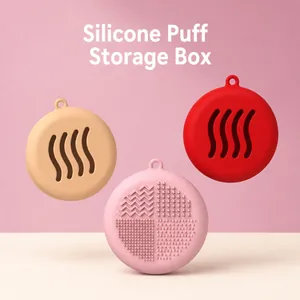Detail of silicone makeup puff cases with S-shaped vents and cleaning texture