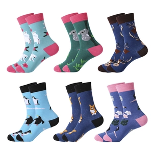 Cartoon Animal Pattern Mid-Calf Crew Socks Breathable Cotton Blend Casual Daily Unisex Colorful Contrasting Design