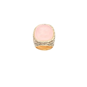 Vintage gold textured ring featuring a square pink crystal gemstone on a white background