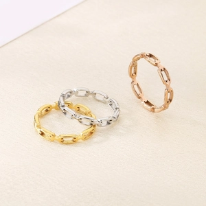 Hollow Chain Link Ring Stainless Steel Geometric Industrial Style Polished Jewelry For Men And Women
