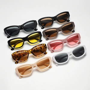 Retro cat-eye rectangular sunglasses set with wide frame in seven various trendy colors