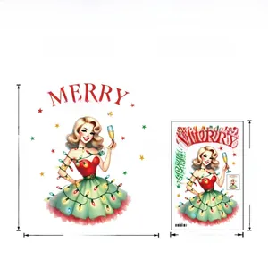 Size chart for Merry and Bright Christmas wall decal with dimensions and layout details