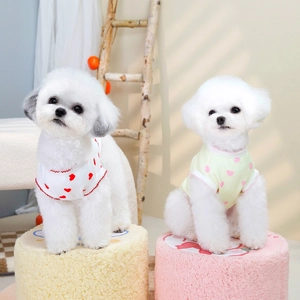 Pet Vest Dog Shirt Breathable Polyester Summer Heart Pattern Scalloped Edge For Small Dogs Cats Puppy
