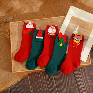 Christmas Kids Socks Combed Cotton 3D Embroidery Santa Reindeer Mid Calf Winter Soft Warm Breathable For Baby Toddler