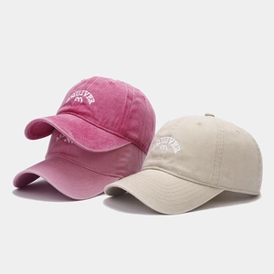 Vintage washed cotton baseball caps with AQUIVER embroidery in pink and khaki colors