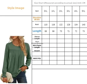 Größentabelle für Damen Langarmshirt in Übergröße mit Maßen von 0XL bis 5XL