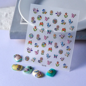 Nail Art Stickers 5D Embossed Flower Bird Pattern Relief Adhesive Decals Manicure Decoration Salon Style For Women