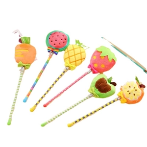 Set di 6 penne gel di peluche a tema frutta con fusti colorati a righe per cancelleria creativa
