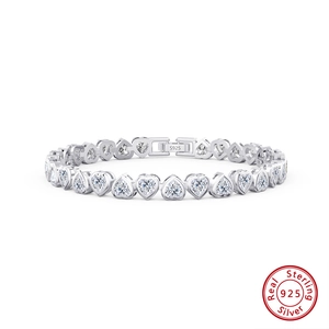 925 Sterling Silver Heart Shaped Tennis Bracelet With AAAA Cubic Zirconia Sparkling Row Jewelry For Women Teen Girls