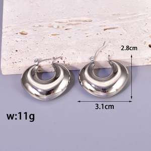 Minimalist silver stainless steel hollow C-shaped hoop earrings for women, 3.1cm width