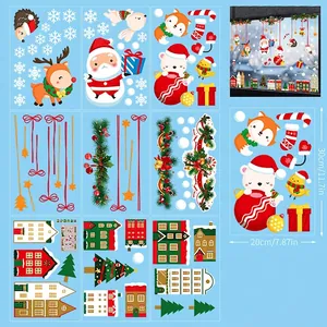 Detail view of 9 sheets of Christmas window stickers with Santa, reindeer and snowflakes