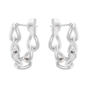 Polished silver link hoop earrings with interlocking oval chain design for women