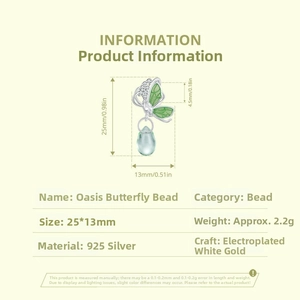 S925 sterling silver butterfly bead with green wings and blue teardrop pendant