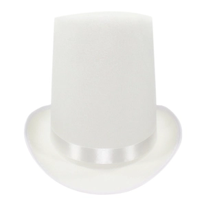 Elegant 20cm tall white top hat with satin ribbon for stage performances and parties