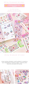 Detailed view of colorful 3D crystal gem stickers in heart and butterfly shapes