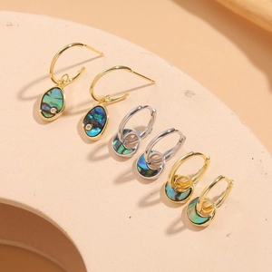 Abalone Shell Dangle Earrings Copper With Zirconia Bohemian Style Elegant Earring Post Jewelry