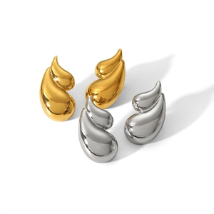 Polished 18k gold and silver double-layer teardrop earrings in high-shine stainless steel