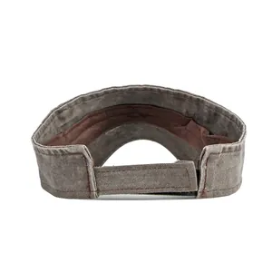 Adjustable brown washed cotton sun visor hat with velcro strap for men and women