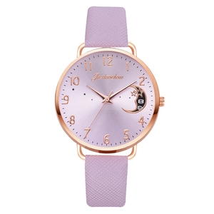 Elegant Julius women's quartz watch with pink moon-phase dial and gold-tone case