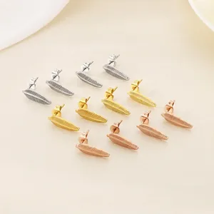 Feather Stud Earrings Stainless Steel Leaf Pattern Fashion Jewelry For Women Multi Colors Boho Style Elegant Delicate Small