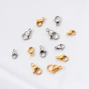 Polished gold and silver stainless steel lobster clasps in various sizes for jewelry DIY