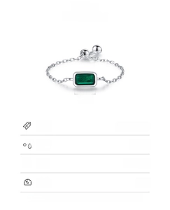 Detailed specs of 925 sterling silver chain ring with 3x5mm green zircon stone