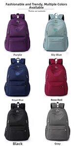 Waterproof nylon backpacks available in six diverse colors for travel and school use