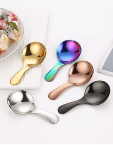 Short handle 304 stainless steel spoons in gold, rose gold, silver, black and rainbow colors