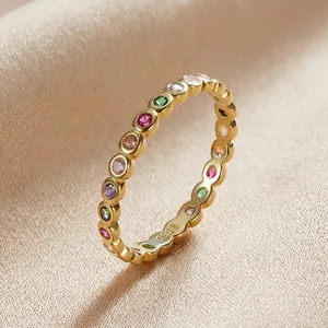 S925 sterling silver gold plated ring featuring colorful cubic zirconia stones