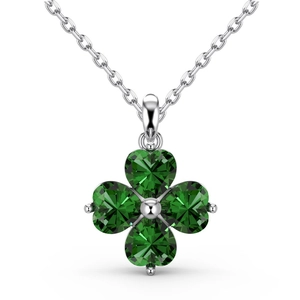 S925 sterling silver necklace featuring a green zircon clover pendant with heart-shaped stones