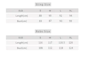 Detailed size chart for women's lounge robe and nightgown set with length and bust measurements