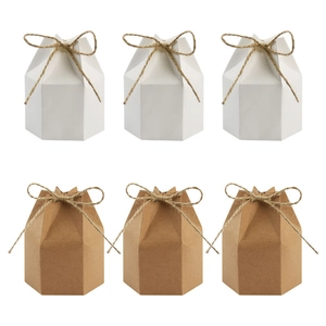 Hexagonal Kraft Paper Gift Box With Hemp Rope Foldable Candy Packaging Boxes European Vintage Style Wedding Party Favor
