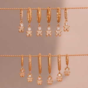 Stainless Steel Zircon Hoop Earrings With Little Man Girl Pendant Gold Plated Fashion Tiny Dainty Jewelry For Women