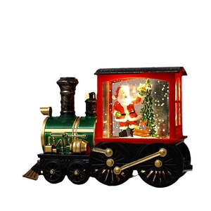 Festive Christmas Santa Claus water-filled train ornament and LED night light decoration