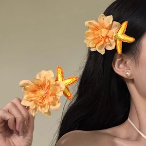 Fabric Flower Starfish Hair Clips Duckbill Clip Handmade Beach Summer Vacation Sweet Elegant For Women