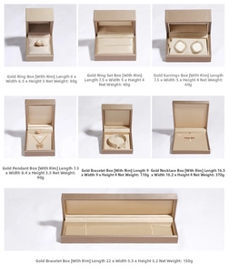 Detailed size and weight guide for gold brushed PU leather jewelry packaging boxes