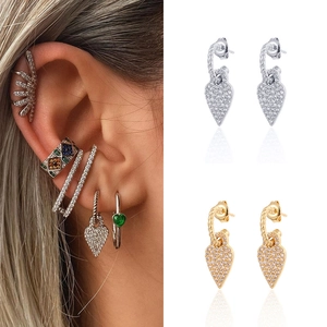 Zircon Pave Heart Drop Earrings Copper Plated Gold Twisted Rope Hoop Bohemian Style Vintage For Women