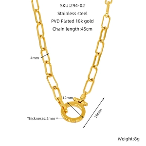Technical view of 18k gold plated paperclip chain necklace with detailed size dimensions