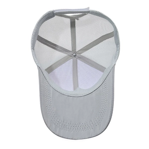 Breathable light grey mesh trucker hat with adjustable strap and durable baseball visor