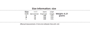Size chart for high waist solid skirt showing waist and hip measurements in centimeters