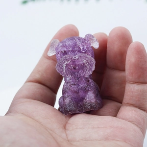 Miniature purple crystal schnauzer dog statue made of resin crushed stone for home decor