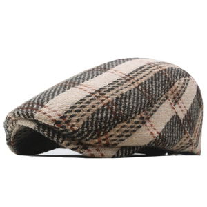 Classic men's thick tweed beret with vintage plaid pattern for autumn and winter warmth