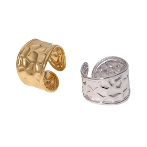 Water ripple textured stainless steel open rings in gold and silver finish set