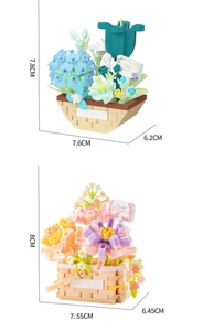 Detailed view of small building block flower baskets with precise size measurements